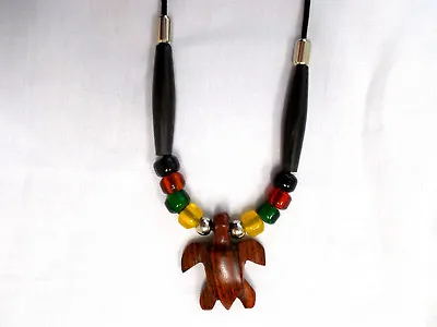 $18.99 • Buy Exotic Rose Wood Sea Turtle Pendant Glass Rasta Color Accent Beads Adj Necklace