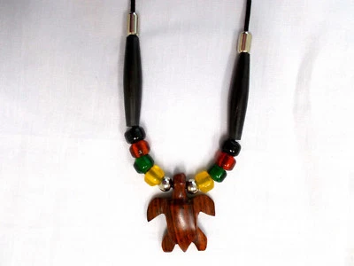 $18.99 • Buy Exotic Rose Wood Sea Turtle Pendant Glass Rasta Color Accent Beads Adj Necklace