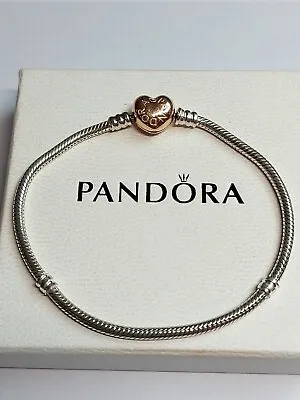 Genuine Pandora Silver Snake Charm Bracelet Rose Gold  ❤️ Clasp ALE R  21cms • £30