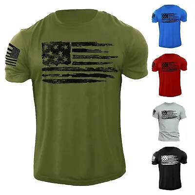 USA American Distressed Flag Patriotic Army Style T-Shirt For Men • $9.90