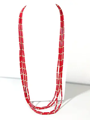 Vintage Crown Trifari Red Bar Lucite Multi Strand Long Necklace Gold Tone 29 In • $17.49