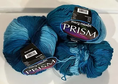 Lot Of 3 MARY MAXIM BLUE LAGOON In 290yds 3.5oz 1 SKEIN IsPartial Used @3.0oz • $20