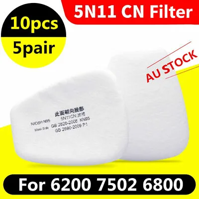 $25.89 • Buy 10PC 5N11 Cotton Filter Safety Protect Replacement For 6200 6800 7502 Respirator