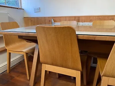 Solid Oak Glass Top Extendable Dining Table And Chairs In Great Condition • £500