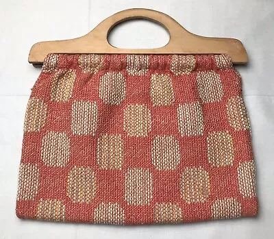 Boho Vintage Woven Handbag Carpet Bag 70s Tapestry Wood Handle Multicolor • $29.98