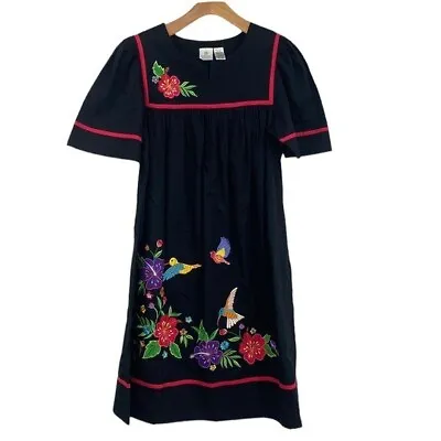 Smithsonian Institution Vintage Mexican Wedding Dress Womens Small Black Boho • $47.99