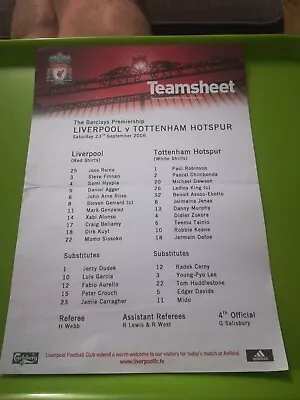 £1.50 • Buy Liverpool V Tottenham Football Teamsheet. Premier LG. 23.9.2006. Fold