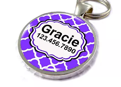 Moroccan Geometric Pattern Pet ID Tags Custom Personalized Purple • $16