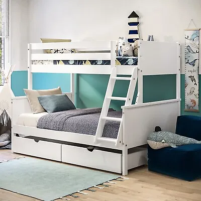£399.92 • Buy White Wooden Triple Sleeper Bunk Bed With Storage Drawers - Parker PAR001