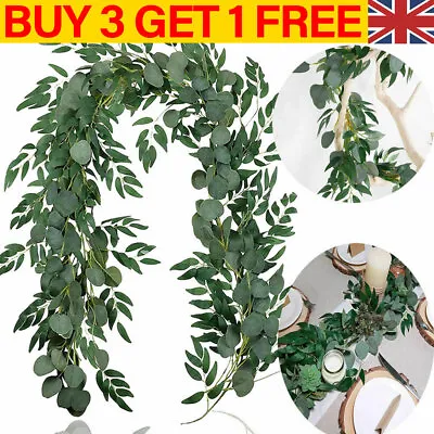 UK 2M Artificial Fake Eucalyptus Willow Garland Leaf Vine Leaves Wedding Decor • £2.99