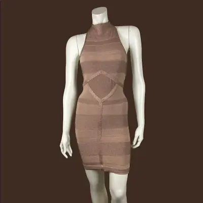 ARDEN B Brown Tan Metallic Sparkle BodyCon Bandage Dress Cut Out Back Medium EUC • $27