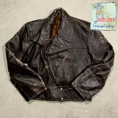 HERCULES Double Riders Jacket Vintage 60s Leather Size L Brown From Japan • $499