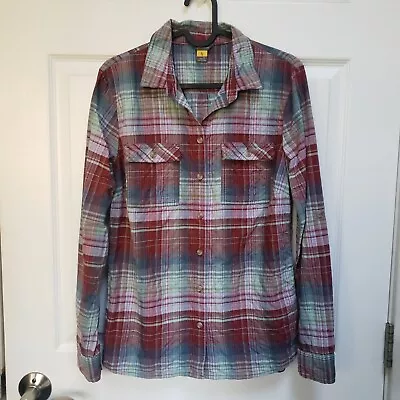 Eddie Bauer Red Blue Plaid Roll Tab Long Sleeve Button Up Shirt Womens Size S • £17.76