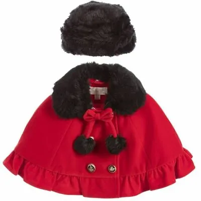 Girls Red Couche Tot Cape & Faux Fur Hat 3-9 Years Spanish/Romany BNWT Small Fit • £20
