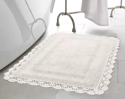 Laura Ashley Crochet Cotton 17X24/21X34 In. 2-Piece Bath Rug Set Creamy White • $32.99