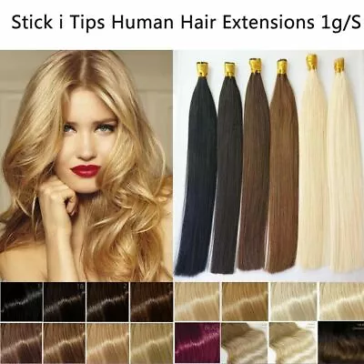 Keratin Stick Fusion I Tip Hair Extensions Real Remy Human Hair Full Head Thick • $26.04