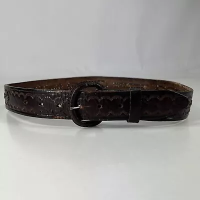 Tooled & Laced Brown Leather Western Belt - Made In Mexico - Men's Size 34 • $13.60