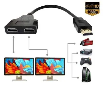 HDMI Port Male To Female 1 Input 2 Output Splitter Cable Adapter Converter 1080P • $3.49