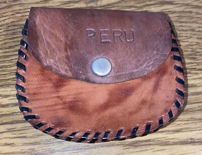 $6.99 • Buy Vintage Leather Change Purse Coin Purse, PERU With Snap Closure