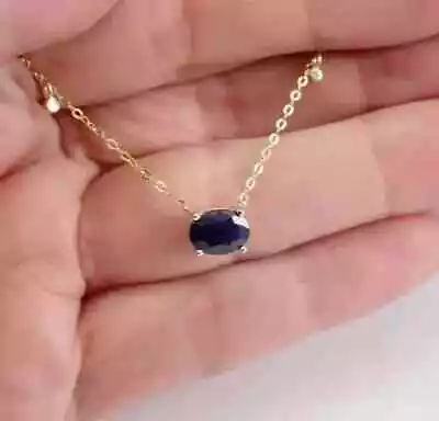 Lab Created Blue Sapphire 1.5Ct Oval Cut Women's Necklace 14K Yellow Gold Plated • $89.99