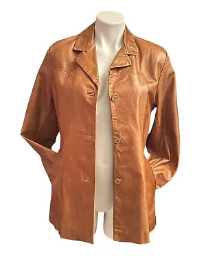 Vera Pelle Italian Leather Coat Honey Golden Brown 1970 Pockets Medium Lined • $89.70