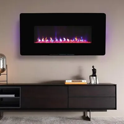 LED Back Lit Glass Electric Wall Hung Fire Fireplace Heater W/ Standing Barcket • £205.95