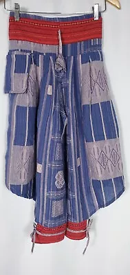 Womens Harem Pants XS Blue Patchwork Cotton Gypsy Baggy Pull On Boho Street Hip • $34.97