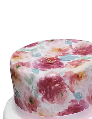 A4 Watercolour Peony Floral Flower Wallpaper Edible Icing Cake Topper Decoration • £3.49