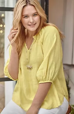 J. Jill Love Linen Relaxed Peasant Top Blouse Pineapple Yellow XL NEW • $26.99