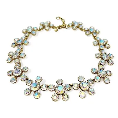 J.Crew Aurora Borealis Iridescent Crystal Flower Brass Link Statement Necklace • $39.99