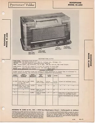 1946 Echophone Ec-600  Radio Service Manual Schematic Photofact Diagram Repair • $9.99
