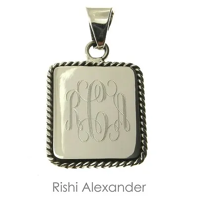 925 Sterling Silver Rectangular Rope Edge Monogram Personalized Pendant • $29.99