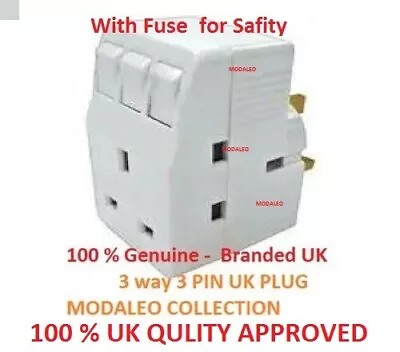 3 Way UK Socket Individually Switched Block Mains Power Plug 13A 3G Neon LED • £11.95