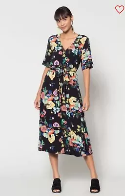 GORMAN Love Print Black Button Up Shirt Midi Dress Size 8 • $11.50