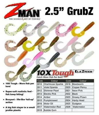 $9.18 • Buy Zman 2.5  Inch Grubz 1pk 8 Plastics Soft Plastic Fishing Lures Zman Z Man Grub B