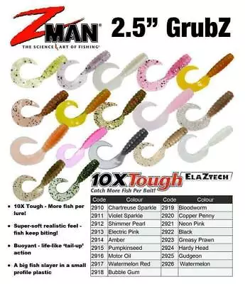 Zman 2.5  Inch Grubz 1pk 8 Plastics Soft Plastic Fishing Lures Zman Z Man Grub B • $12.99