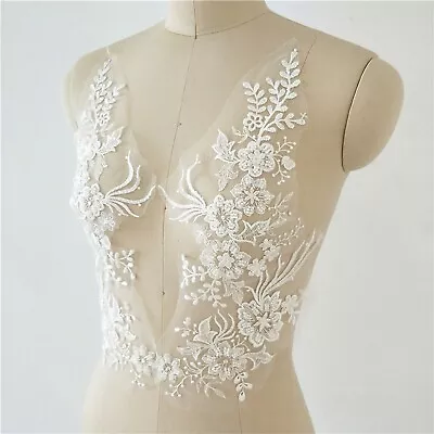 Beaded Embroidery Lace Applique Blossom Plant Evening Bridal Dress Wedding Trim • £12.99