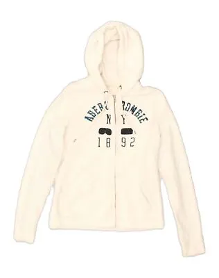 ABERCROMBIE & FITCH Womens Graphic Zip Hoodie Sweater UK 14 Large White AQ53 • £15.26