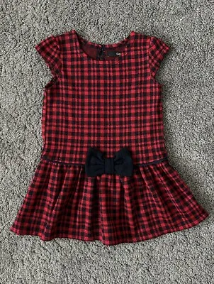 Baby Girls Age 1 - 1 1/2 Years Brand New Red And Navy Check Tartan Bow Dress • £1.99