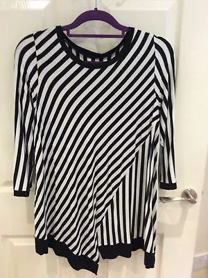 Womens Tunic Top/ Dress By”Yong Kim “Viscose ElastaneWhite& Black StripeSize M • £12