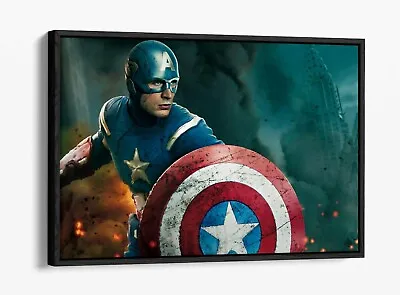 Captain America -deep Floater/float Effect Framed Canvas Wall Print • £25.99