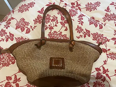 Campomaggi Veracruz Tote Bag In Straw And Cognac Leather • $450