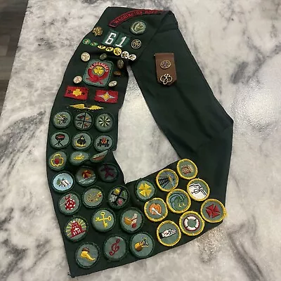 Vintage  1960's Girl Scout Award Sash 54 Patches/pins • $19.99