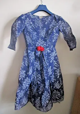 Vintage Blue Floral Full Skirt Dress 1950s/60s Size Small • £9.99