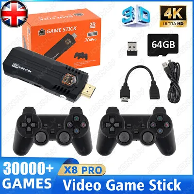 Wireless 4K HDMI TV Game Stick Console Built In 30000+ Games +2 Wireless Gamepad • £28.99