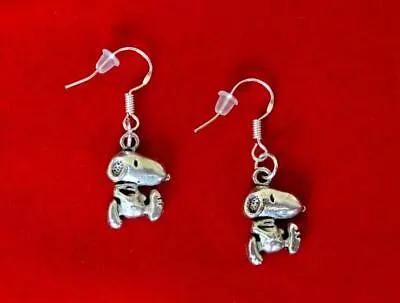 Cute Snoopy Dog Peanuts Character Silver Charm Dangle Earrings~925 Sterling Hook • $2.47