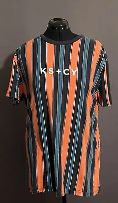 KSCY Kiss Chasey Mens Crew Neck T Shirt - Size Large- Striped - Orange/Green • $25