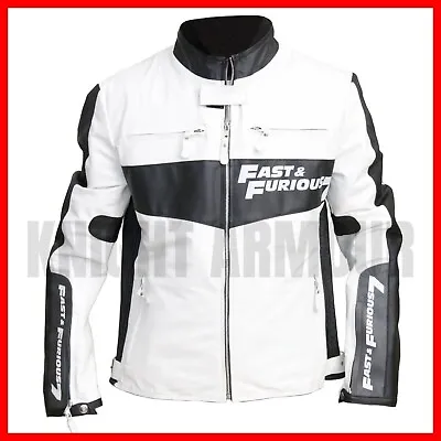 Men Vin Diesel Fast And Furious 7 Biker Genuine Leather Jacket Racing Motorcycle • $97.47