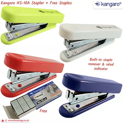 KANGARO HS-10A Stapler Built-in Staple Remover 20 Sheets Stapling + 1000 Staples • £4.49