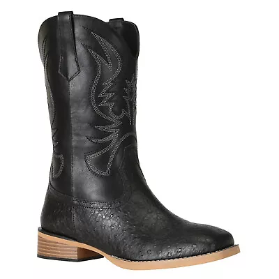 Wide Square Toe Country Boots Mid Calf Black Brown Western Cowboy Boots For Male • $53.19